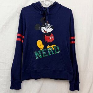 Disney Parks Mickey Mouse Nerd Lightweight Pullover Hoodie Women M Blue